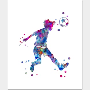 Soccer Player Little Boy Heading the Ball Posters and Art